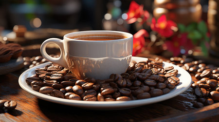 Hot coffee drink in a mug, AI generated Imageの素材
