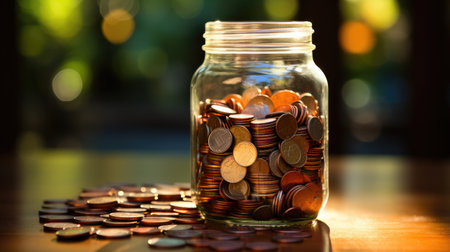 Jar filled with coins, saving money, AI generated Imageの素材