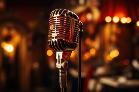 Microphone on stage, AI generated Imageの素材