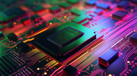 Computer chip semiconductor data abstraction circuit, AI generated Imageの素材