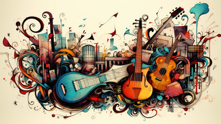 Music doodle background, AI generated Imageの素材
