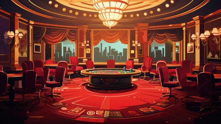 Casino room cartoon illustration, AI generated Imageの素材