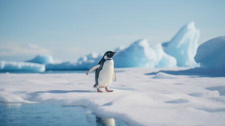 Penguins walking on ice, AI generated Imageの素材