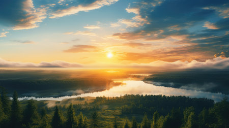 Panoramic sunrise, AI generated Imageの素材