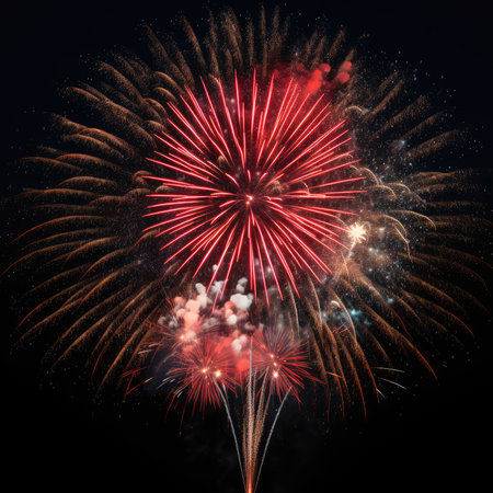 Fireworks on black background, AI generated Imageの素材