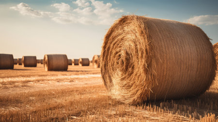 Haystacks, balls of hay, AI generated Imageの素材
