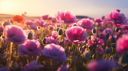 Flower field, AI generated Imageの素材