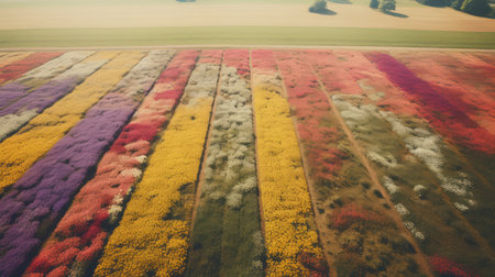 Aerial view of flower field, AI generated Imageの素材