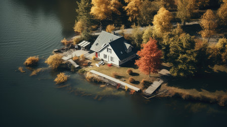 House by the lake, AI generated Imageの素材