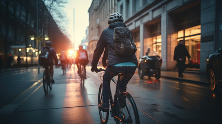 Cyclists on city streets, AI generated Imageの素材