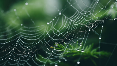 Spider web after rain, AI generated Imageの素材