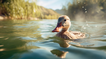 Ducks swim, AI generated Imageの素材