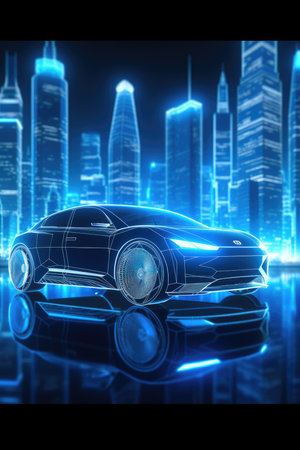 Blue wireframe car concept, AI generated Imageの素材