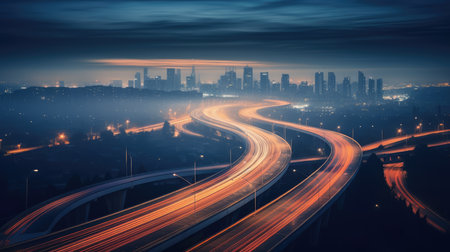 Long Exposure Photo of a highway, AI generated Imageの素材