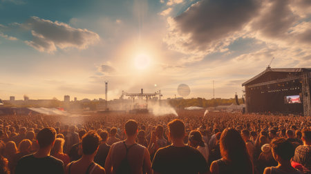 Crowd of people watching concert, AI generated Imageの素材