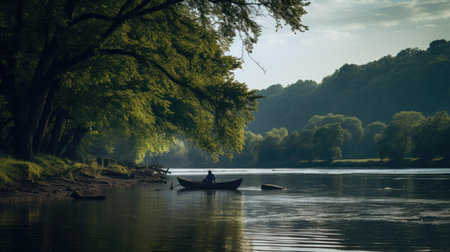 Fishing on the river bank, AI generated Imageの素材
