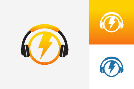 Headphone Power Logo Template Design Vector, Emblem, Design Concept, Creative Symbol, Iconのイラスト素材
