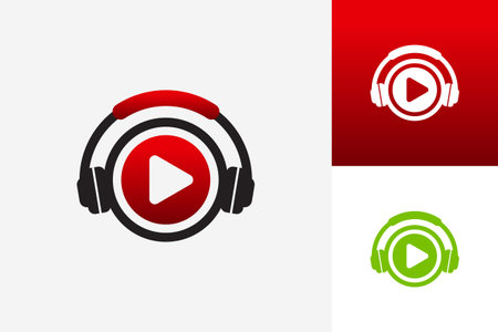 Headphone Play Logo Template Design Vector, Emblem, Design Concept, Creative Symbol, Iconのイラスト素材