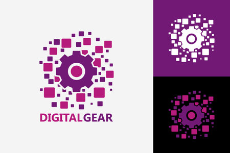 Pixel Digital Gear Logo Template Design Vector, Emblem, Design Concept, Creative Symbol, Iconのイラスト素材