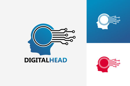 Digital Head Logo Template Design Vector, Emblem, Design Concept, Creative Symbol, Iconのイラスト素材