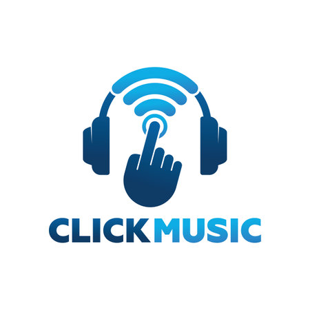 Click music logo design template. Vector illustration in blue and white colors.のイラスト素材