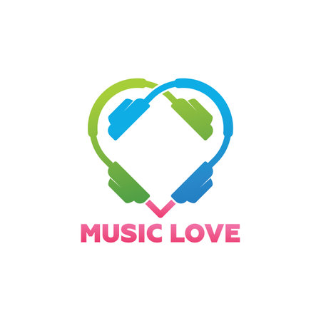 Music love vector logo design. Headphones and heart shape symbol.のイラスト素材