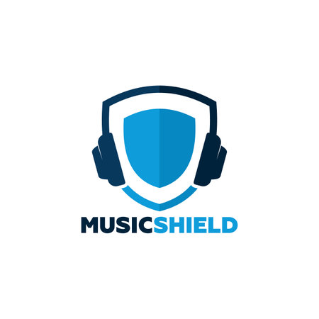 Music Shield Logo Design. Modern Headphones and Shield Icon.のイラスト素材