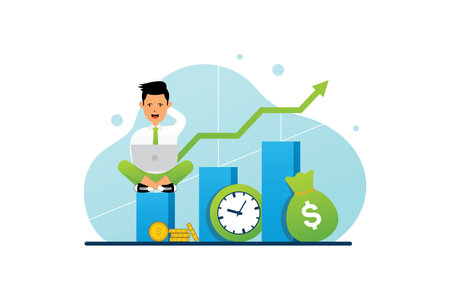 Illustration people work with money and time statistics vector designのイラスト素材