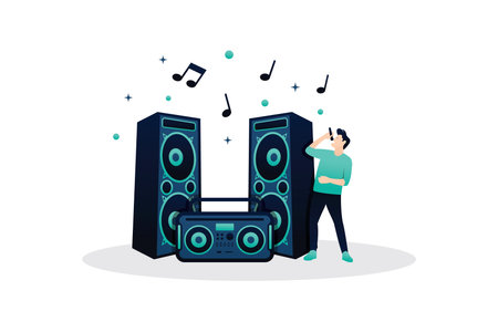 Illustration people sing with sound system vector designのイラスト素材