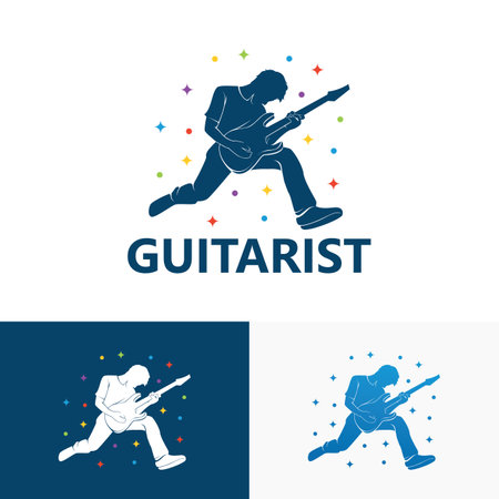 Guitarist logo template design vectorのイラスト素材
