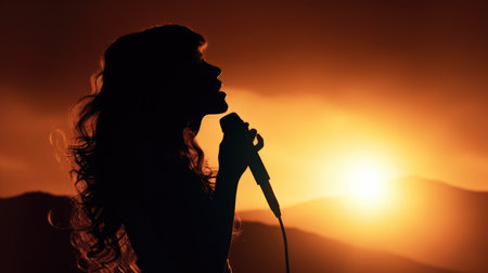 Silhouette of female singer, AI generated Imageの素材