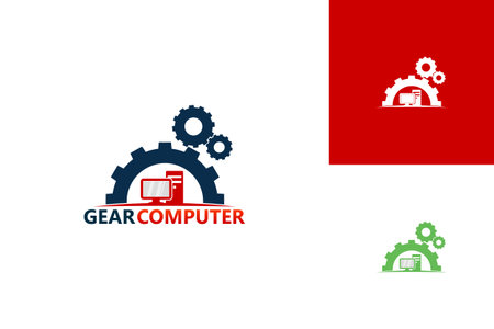 Gear Computer Logo Template Design Vector, Emblem, Design Concept, Creative Symbol, Iconのイラスト素材