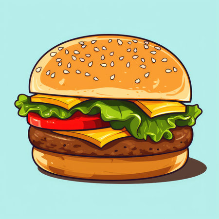 Hamburger cartoon illustration, AI generated Imageの素材