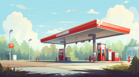 Gas station illustration, AI generated Imageの素材