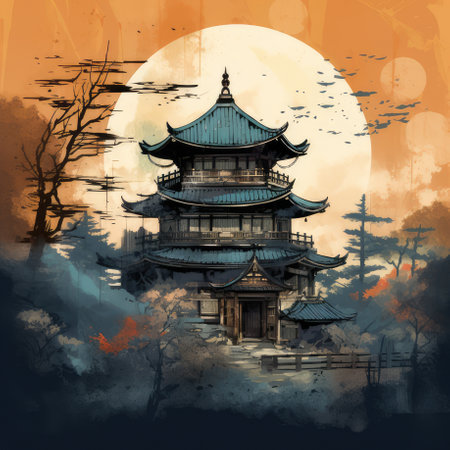 Japanese house painting, AI generated Imageの素材