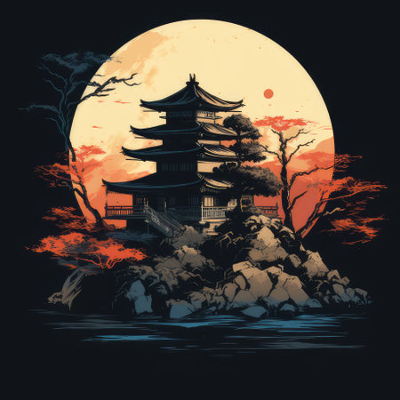 Japanese house painting, AI generated Imageの素材
