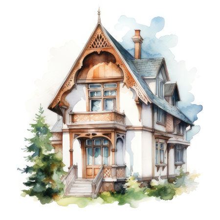 Watercolor house, AI generated Imageの素材