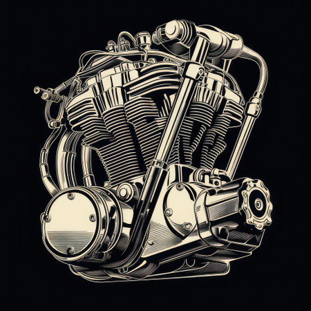 V twin engine motorbike black and white illustration, AI generated Imageの素材