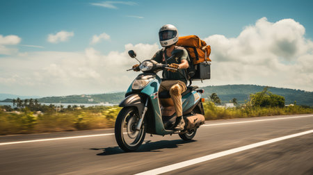 Riding a motor scooter, AI generated Imageの素材