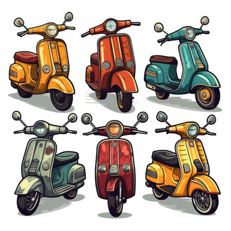 Set of motor scooter graphic illustration, AI generated Imageの素材