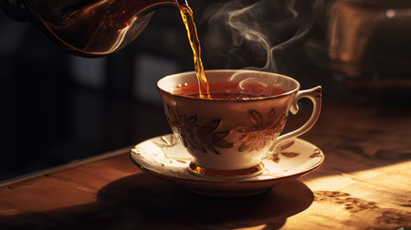 Pouring tea into a cup, AI generated Imageの素材