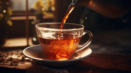 Pouring tea into a cup, AI generated Imageの素材