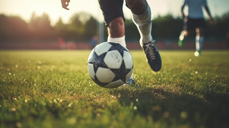 Close up photo of playing soccer, AI generated Imageの素材