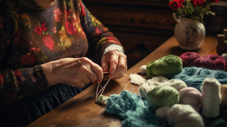 Grandma is knitting, AI generated Imageの素材