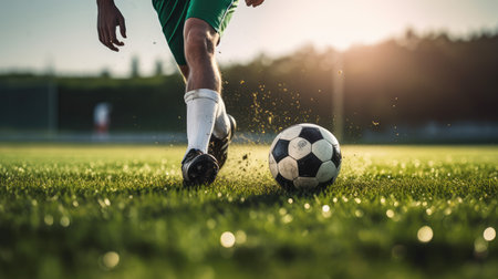 Close up photo of playing soccer, AI generated Imageの素材