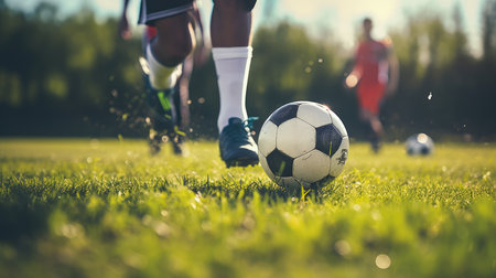 Close up photo of playing soccer, AI generated Imageの素材