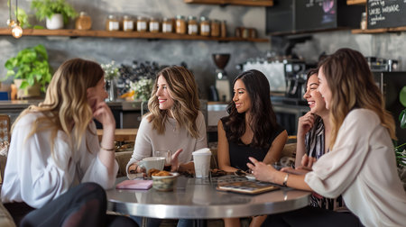 A group of women chatting in a cafe, AI generated Imageの素材