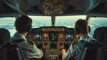 Pilot and copilot in the airplane cockpit, AI generated Imageの素材