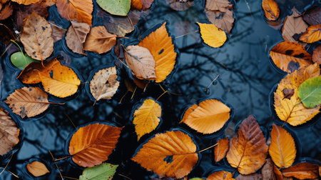 Leaves fall on the water, AI generated Imageの素材