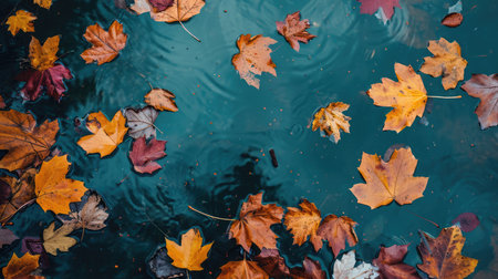 Leaves fall on the water, AI generated Imageの素材